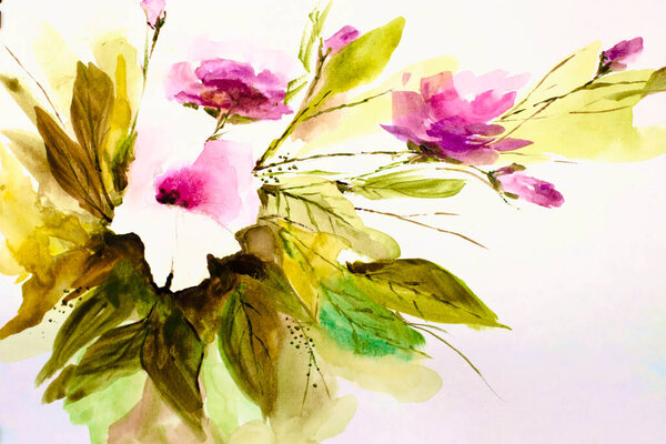 Abstract Painting Bright Flowers Original Handmade Watercolor Painting Impressionism Style Stock Photo