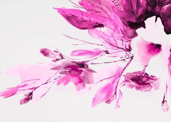 Abstract painting bright flowers. original handmade. Watercolor painting. impressionism style, color texture, paint strokes, art background. Modern Art.