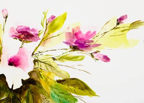 Abstract Painting Bright Flowers Original Handmade Watercolor Painting Impressionism Style — Zdjęcie stockowe