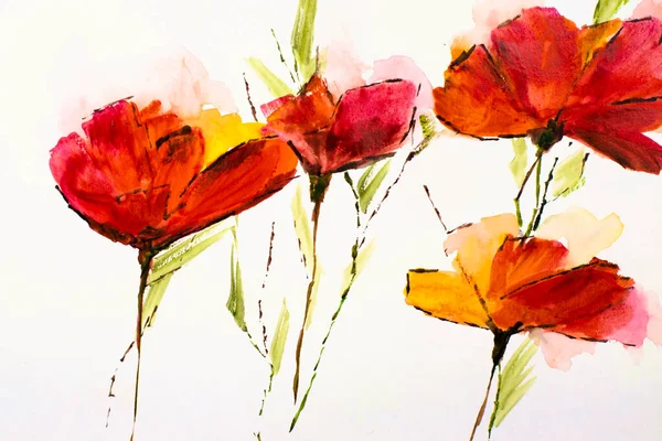 Abstract Painting Bright Flowers Original Handmade Watercolor Painting Impressionism Style — 스톡 사진