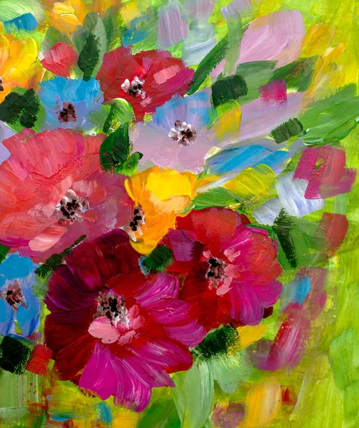 Pintura Óleo Estilo Impresionista Pintura Flores Lienzo Todavía Pintura Pintura —  Fotos de Stock