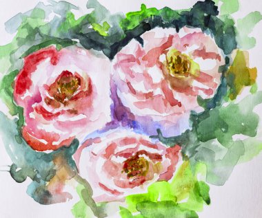 Suluboya çiçek resmi. Çiçekli suluboya arka plan. Kart. Düğün davetiyesi şablonu. Çiçek kartı. İzlenimcilik tarzı, renk dokusu, boya darbeleri, sanat arkaplanı. Modern Sanat.