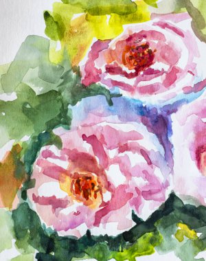 Suluboya çiçek resmi. Çiçekli suluboya arka plan. Kart. Düğün davetiyesi şablonu. Çiçek kartı. İzlenimcilik tarzı, renk dokusu, boya darbeleri, sanat arkaplanı. Modern Sanat.