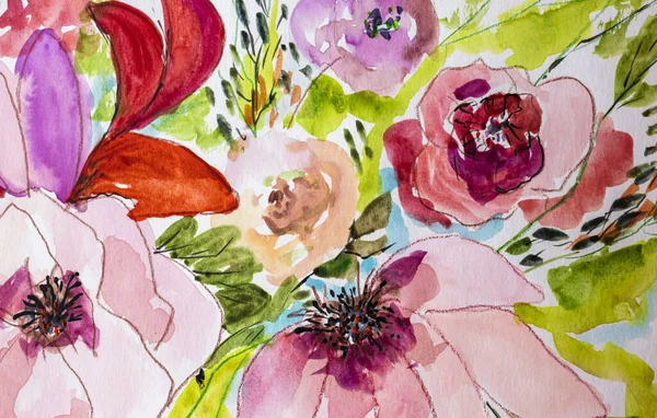 Watercolor Flower Painting Watercolor Floral Background Card Wedding Invitation Template — Fotografia de Stock