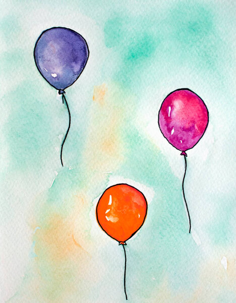 Set Colorful Balloons Watercolor Illustration Cartoon Illustration Postcard Design Royalty Free Stock Photos