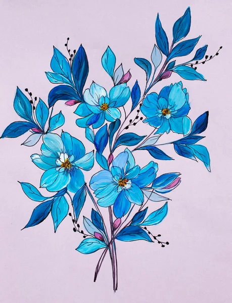 Kreslení Květin Zeleném Pozadí Olejomalba Akryl — Stock fotografie