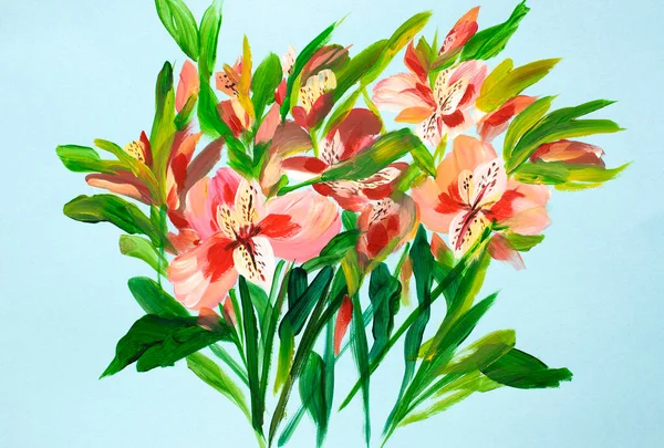 Drawing Flowers Green Background Oil Painting Acrylic — ストック写真