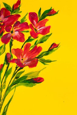 drawing flowers on a bright background. Oil painting, acrylic