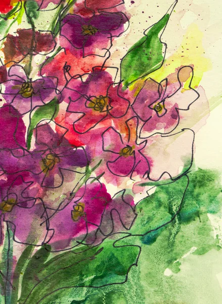 Flower illustration in watercolor. Delicate floral pattern. Artistic background. Postcard. Flower card. Spring flowers