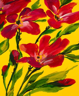 drawing flowers on a bright background. Oil painting, acrylic