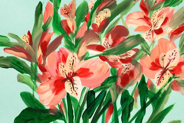 Drawing Flowers Bright Background Oil Painting Acrylic — Stockfoto