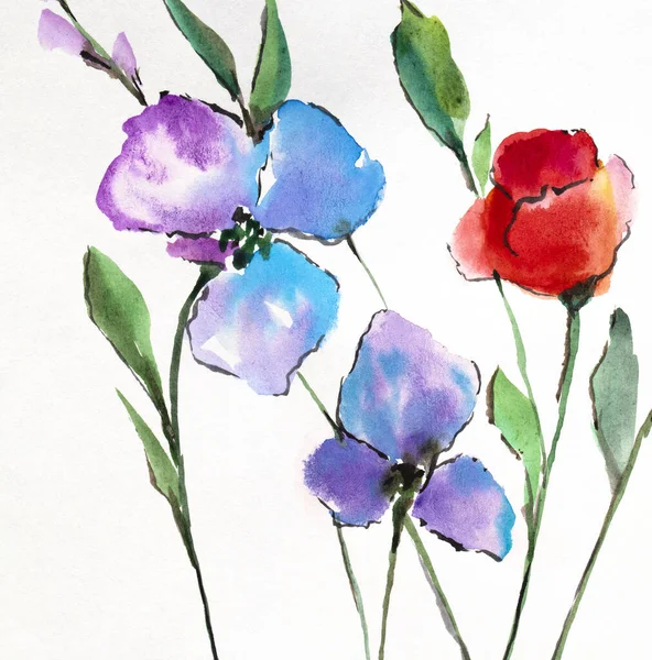 Flower illustration in watercolor. Delicate floral pattern. Artistic background. Postcard. Flower card. Spring flowers