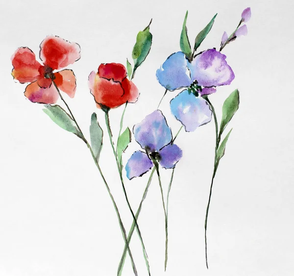 수채화 수채화 꽃다발 꽃무늬 — 스톡 사진