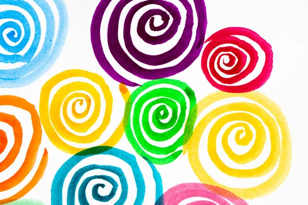 Watercolor Abstraction Bright Circles Spirals Colored Stripes Artistic Background Postcard Stock-billede