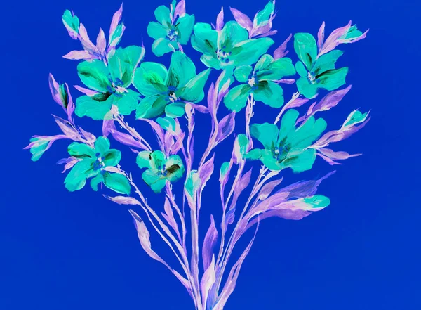 Dessin Fleurs Sur Fond Vert Peinture Huile Acrylique — Photo