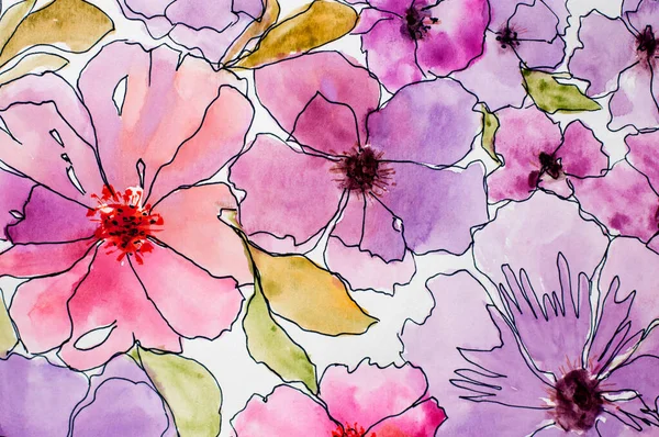 Blumenillustration Aquarell Zartes Blumenmuster Künstlerischer Hintergrund Postkarte Blumenkarte Vorhanden Frühlingsblumen — Stockfoto