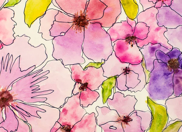 Akvarel Květinové Pozadí Akvarelové Kytice Narozeninové Přání Jemný Květinový Vzor — Stock fotografie