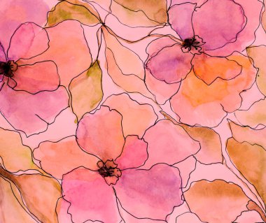 Watercolor floral background. Watercolor flower bouquets. Birthday card. Delicate floral pattern.
