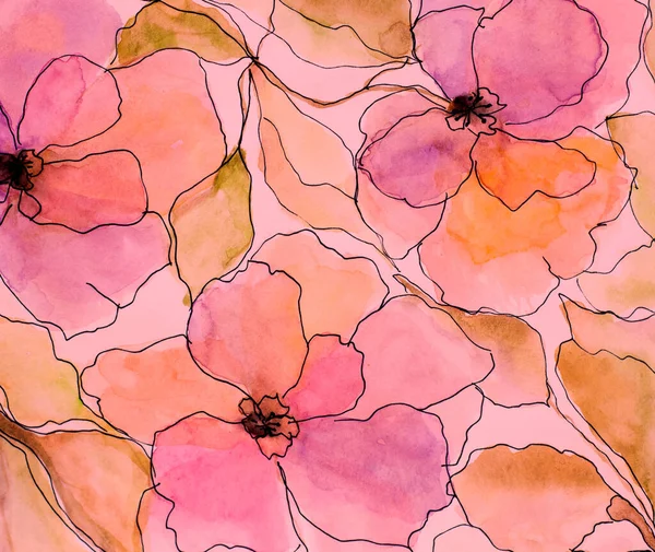 Watercolor Floral Background Watercolor Flower Bouquets Birthday Card Delicate Floral —  Fotos de Stock