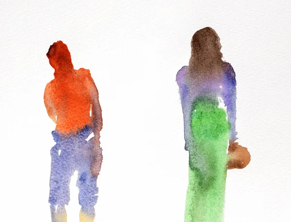 Watercolor Silhouettes People Hand Painted — 스톡 사진