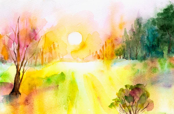 Watercolor Delicate Colorful Landscape Abstract Watercolor Landscape Background Stock Image