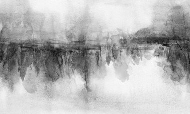 delicate colorful landscape. Watercolor, gouache. Freehand drawing. Trees by the water. Beautiful sunrise or sunny day. Delicate background for invitation cards. Card