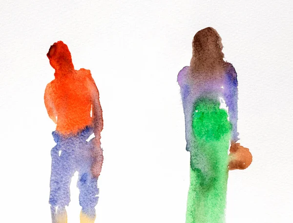 Watercolor Silhouettes People Hand Painted — Stok Foto