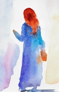 watercolor silhouette of an Arab woman fashionably dressed.Hand-painted. Fashion and beauty illustration.