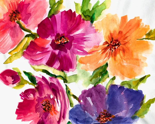 Flower arrangement watercolor. Watercolor flower painting. Hand drawn illustration. Design for fabric, wallpaper, bedding, greeting card design.