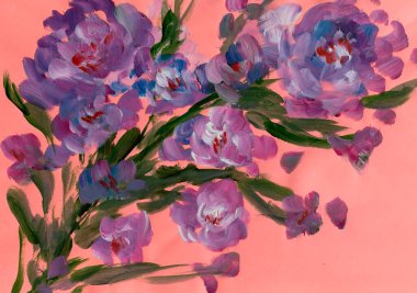 drawing flowers on a bright background. Oil painting, acrylic