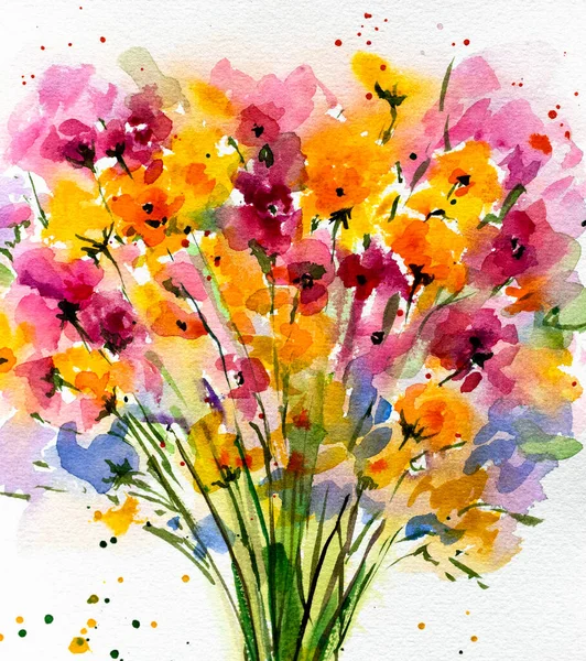 Kreslení Akvarel Květiny Bílém Pozadí — Stock fotografie