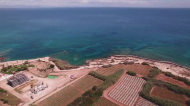 drone 4k aerial footage protaras cyprus sea holiday resort ocean turquoise coast beach vacation