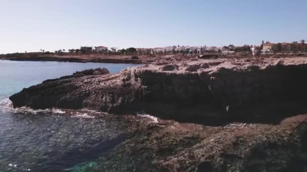 Drone 4k aerial footage protaras cyprus sea holiday resort ocean turquoise coast beach vacation — Video