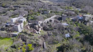 drone aerial abandoned village cyprus old ruined ancient town 