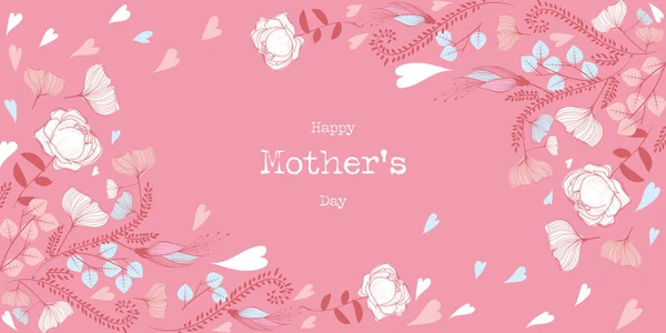 Mothers Day Flowers Hearts Outline Illustration — Stock Photo, Image