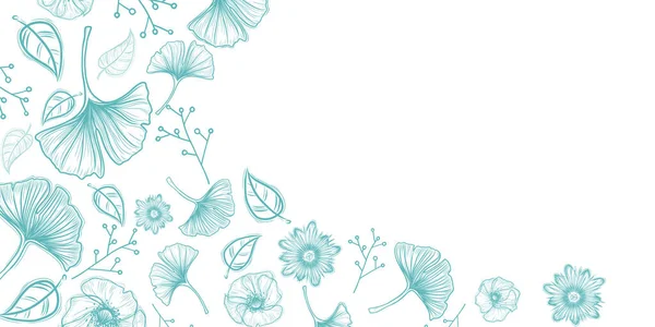 シームレスな花柄アウトラインイラスト背景 — ストック写真