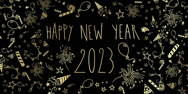 Happy New Year 2023 Celebration Doodle Illustration — Photo