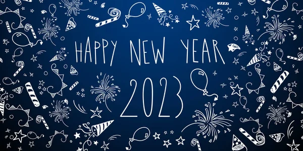 Happy New Year 2023 Celebration Doodle Illustration — ストック写真