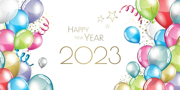 Feliz Año Nuevo 2023 Tarjeta Felicitación Globos Festivos —  Fotos de Stock