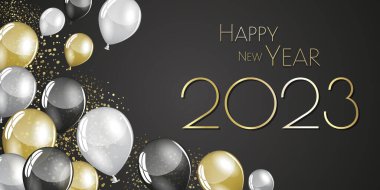 Mutlu yıllar 2023 balonları tebrik kartı.