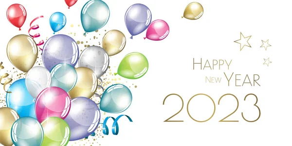 Feliz Año Nuevo 2023 Tarjeta Felicitación Globos Festivos —  Fotos de Stock