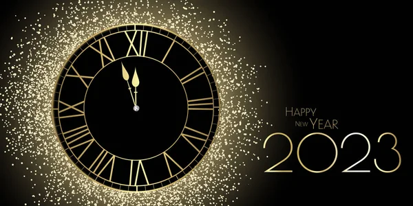 Feliz Ano Novo 2023 Relógio Brilho Design — Fotografia de Stock