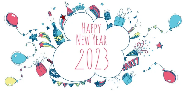 Happy New Year 2023 Celebration Doodle Illustration — Foto de Stock
