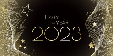 Mutlu yıllar 2023 Siyah ve Altın Kutlama Kartı