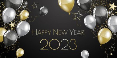Mutlu yıllar 2023 balonları tebrik kartı.