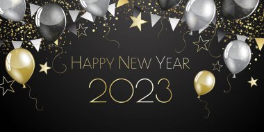 Mutlu yıllar 2023 bayram flamaları tebrik kartı.