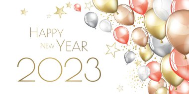 Mutlu yıllar 2023 bayram flamaları tebrik kartı.
