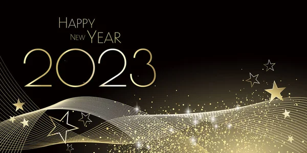 Happy New Year 2023 Festive Black Gold Greeting Card — Stock Photo, Image