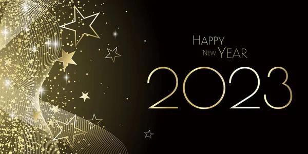 Happy New Year 2023 Festive Black Gold Greeting Card — Stock Photo, Image