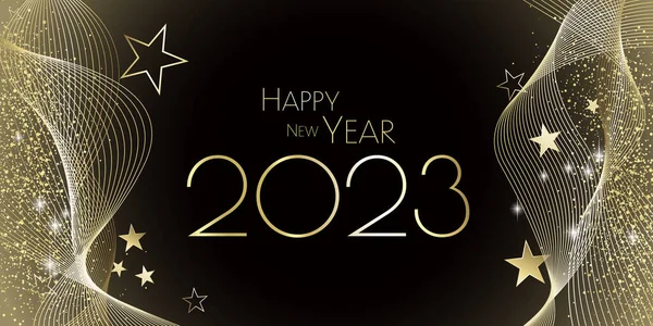 Happy New Year 2023 Festive Black Gold Greeting Card — Stock Photo, Image